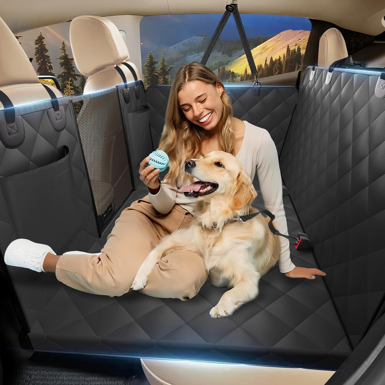 Back Seat Extender For Dogs,Holds 420lbs,Waterproof Dog Car Seat Cover For Back Seat With Hard Bottom 2025 Upgraded Material Dog Hammock For Car Easy To Use And Clean