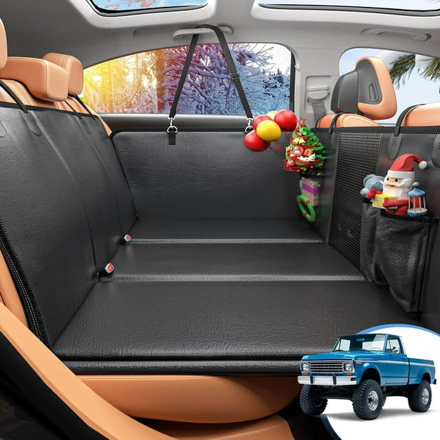 Back Seat Extender for Dogs, Hard Bottom Dog Car Seat Cover for Truck Back Seat, Upgraded PU Leather Dog Hammock for Car, Waterproof, Anti Scratch, Larger Space, Holds 400lbs