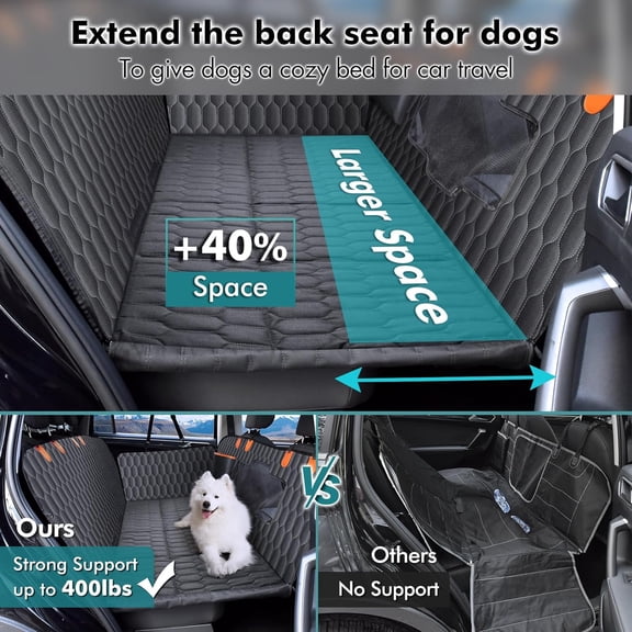 Back Seat Extender for Dogs - Supports 400lbs, Waterproof Dog Car Seat Cover Hard Bottom - Detachable, 600D Heavy Duty Scratch Proof Nonslip, Dog Hammock for Car, SUVs