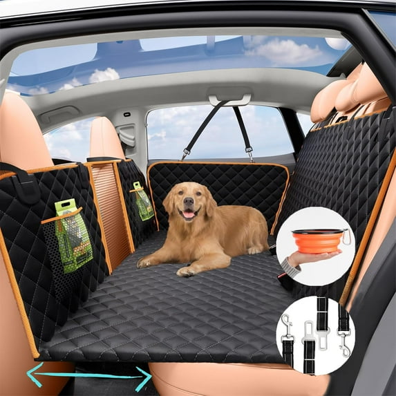 Back Seat Extender for Dogs - Waterproof Dog Car Seat Cover for Back Seat with Hard Bottom - Upgraded Material! Anti-scratch! Safer! Easy to Use & Clean (Holds 270lbs)