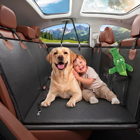 Dog Back Seat Extender, Hard Bottom Waterproof Dog Car Seat Cover, Anti-Scratch Easy to Clean Design, 400lbs Heavy Duty Load Capacity