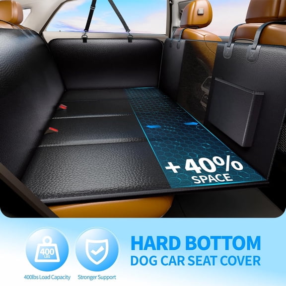 Back Seat Extender for Dogs, PU Leather Dog Car Seat Cover, Scratch-Proof, Waterproof, Hard Bottom, Holds 400lbs, Dog Hammock for Car, SUV