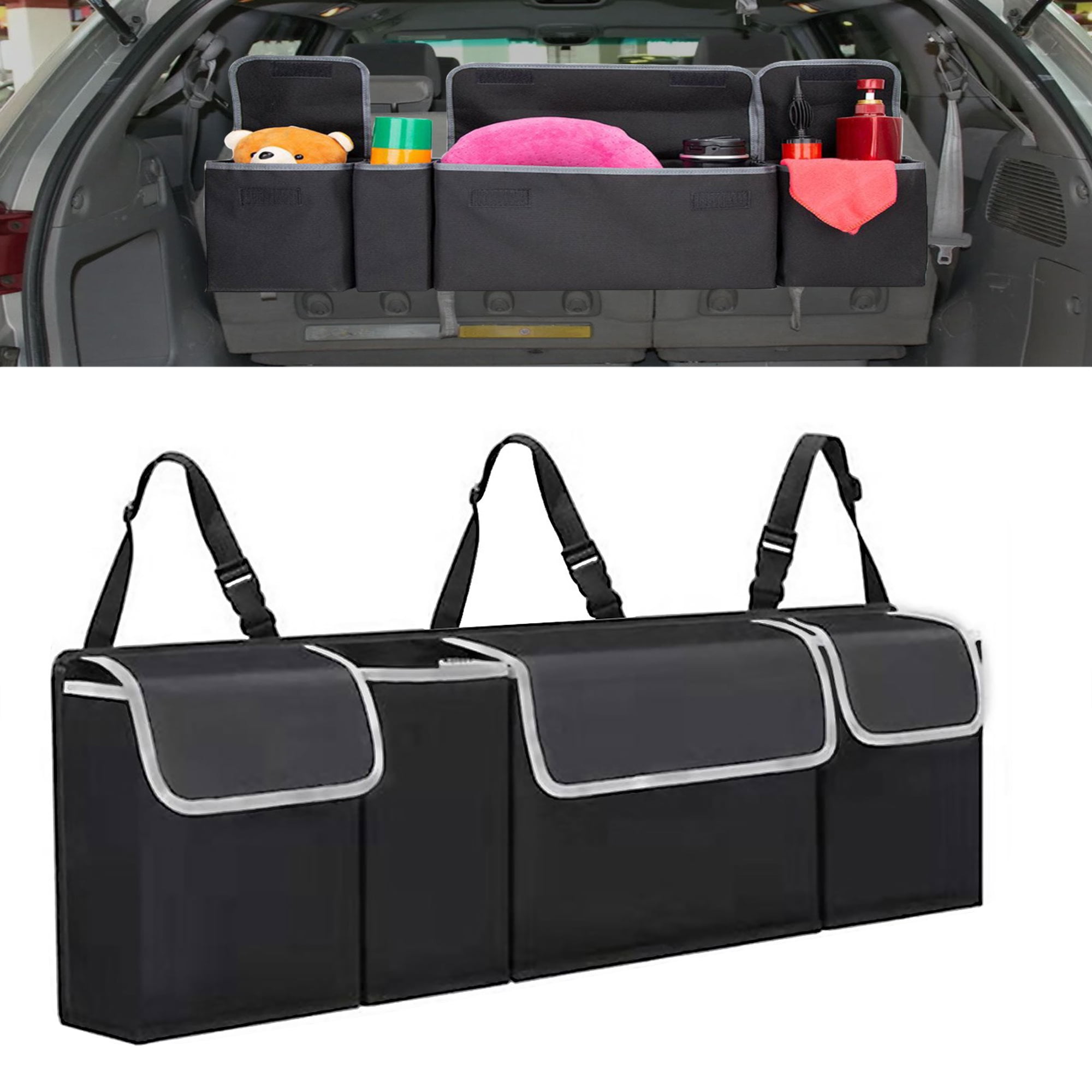 Back Seat Hanging Organizer, TSV Car Trunk Organizer with 4 Large Pockets,  Waterproof Trunk Hanging Storage Bag Vehicle Accessories for Jeep, SUV