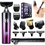 Back Shaver for Men, LED Display, 5 in 1 Mens Back Shaver Rechargeable with Long Handle, Safety Lock, IPX7, Multi-Functional Back Trimmer for Men,Purple