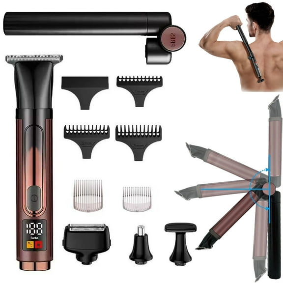 Back Shaver For Men, Led Display, 4 In 1 Mens Back Hair Trimmer,Electric Mangroomer,Rechargeable Full Body Shaver With Long Handle, Ipx7, Multi-Functional Back Trimmer For Men