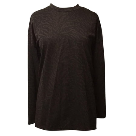Back Snap Knit Printed TOP-Long Sleeve-Brown Animal Print-Size 4X