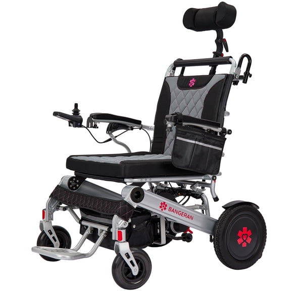 Back Support Auto Reclinable Motorized Mobility Wheelchair (Reclines 180), Holds Up To 500 lbs, Perfect for Heavy Duty Lightweight Travelling - Silver Red