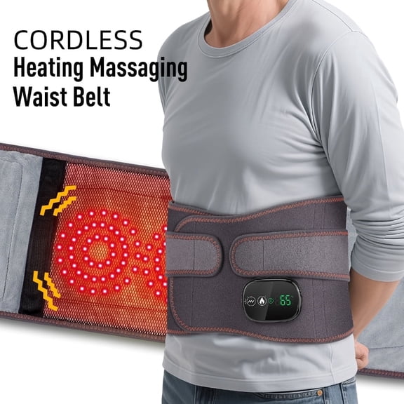 Back Support Belt, Lumbar Brace with Heating & 3 Vibration Modes, Adjustable Lumbar Support Belt for Lower Back Relaxation, Breathable Back Brace for Posture Correction, Office and Daily Use, Grey