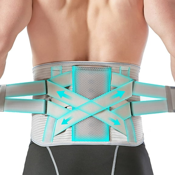 Back Support Brace, Lower Back Lumbar Support Belt Pain Relief for Women & Men Herniated Disc and Sciatica, Grey L