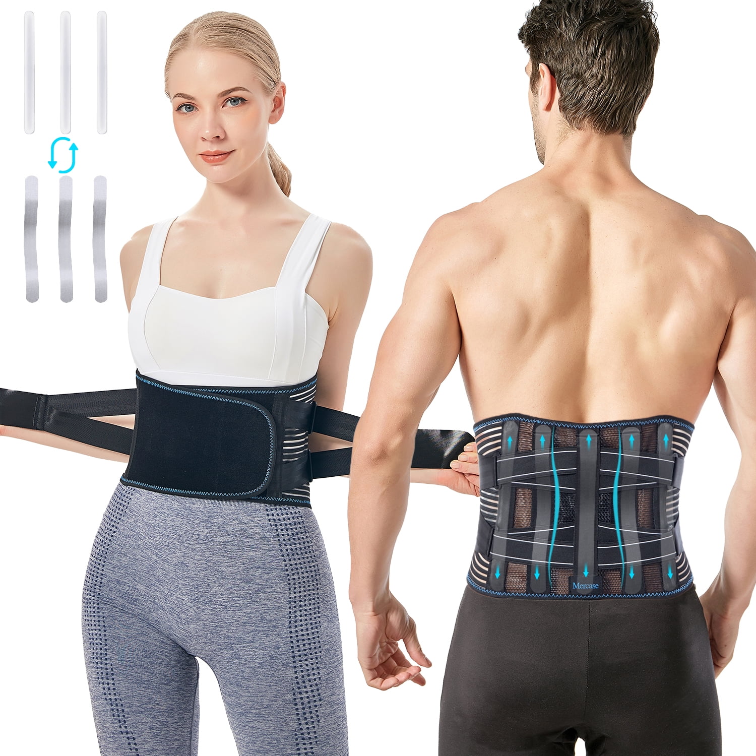 Back Support Brace, Mercase Breathable Mesh Lumbar Support Belt with 7 Stays  Replaceable for Lower Back Pain Relief for Men and Women, Sciatica, Herniated  Disc, Scoliosis (L) 