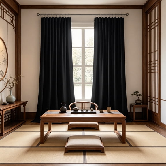 Back Tab Blackout Curtains 92 Inch Long, 2 Panels Set for Living Room Bedroom, Black Rod Pocket/Pinch Pleated Thermal Insulated Room Darkening Light Blocking Floor to Ceiling Drapes