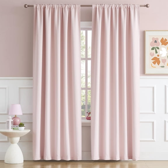Back Tab and Rod Pocket Muted Pink Curtains for Girls Bedroom Decor Baby Pink - Room Darkening Thermal Insulated for Living Room 52 x 84 Inches Long Set of 2 Panels