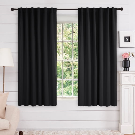 Deconovo 52"x63" Solid Blackout Curtains for Bedroom, Black, Set of 2, Back Tab Thermal Curtains