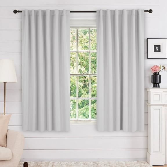Deconovo Blackout Curtains for Bedroom, 52x63 inch, Solid Back Tab Curtains, Silver Gray, 2 Panels