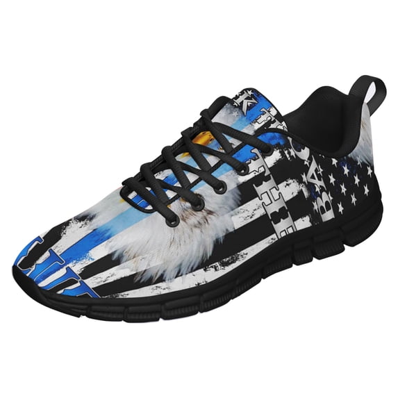 Back The Blue American Flag Eagle Running Shoes Sneakers Mesh Black Size 9