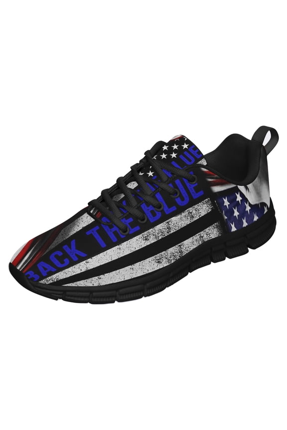 Back The Blue American Flag Us Running Shoes Sneakers Mesh Black Size 10.5