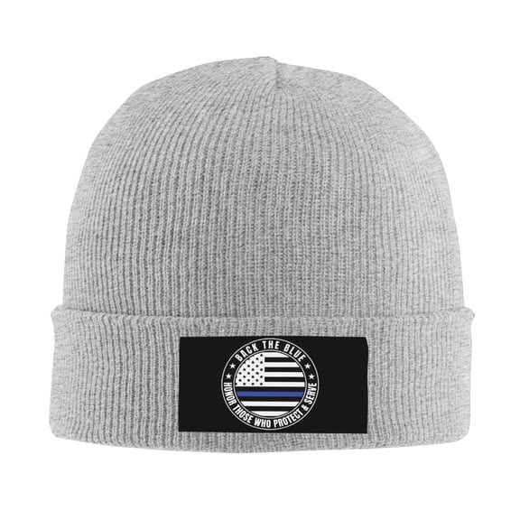 Back The Blue Circle White Knit Beanie For Men Women Slouchy Beanie Hats Winter Knit Caps Soft Ski Hat Unisex Knitted Hat