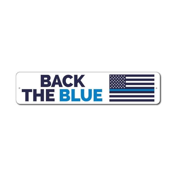 Back The Blue Flag Sign, Custom Police Support Sign, Officer Appreciation & Respect Home Aluminum Decor - 4x18 inches