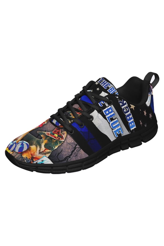 Back The Blue German Shepherd Halloween Running Shoes Sneakers Mesh Black Size 3.5