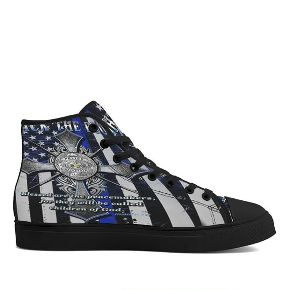 Back The Blue High Top Canvas Shoes Sneakers Black Size 10