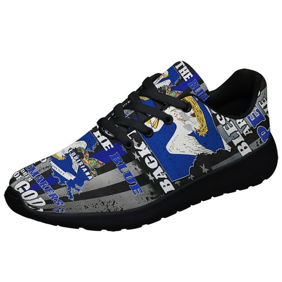 Back The Blue Louisiana Shoes Women's Fashion Sneakers Tennis Running Shoes for Men Women Black Size 10