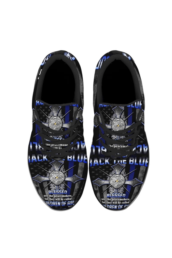 Back The Blue Police Officer American Flag Us Shoes Women's Fashion Sneakers Tennis Running Shoes for Men Women Black Size 10