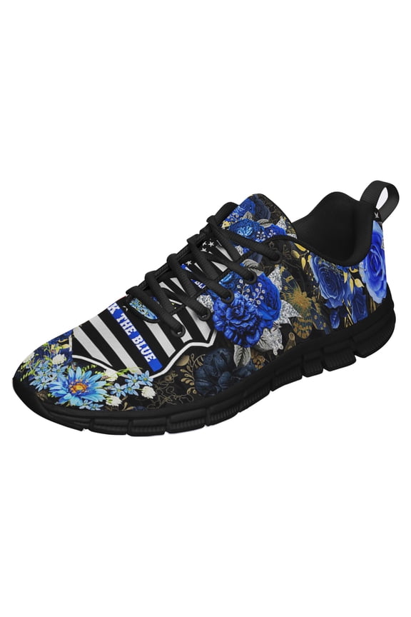 Back The Blue Police Officer Running Shoes Sneakers Mesh Black Size 10