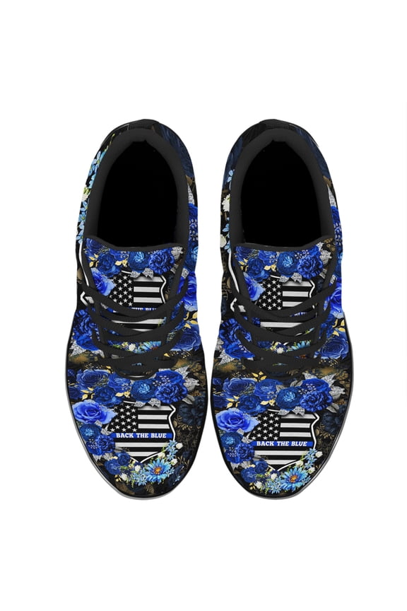 Back The Blue Police Officer Shoes Women's Fashion Sneakers Tennis Running Shoes for Men Women Black Size 3.5