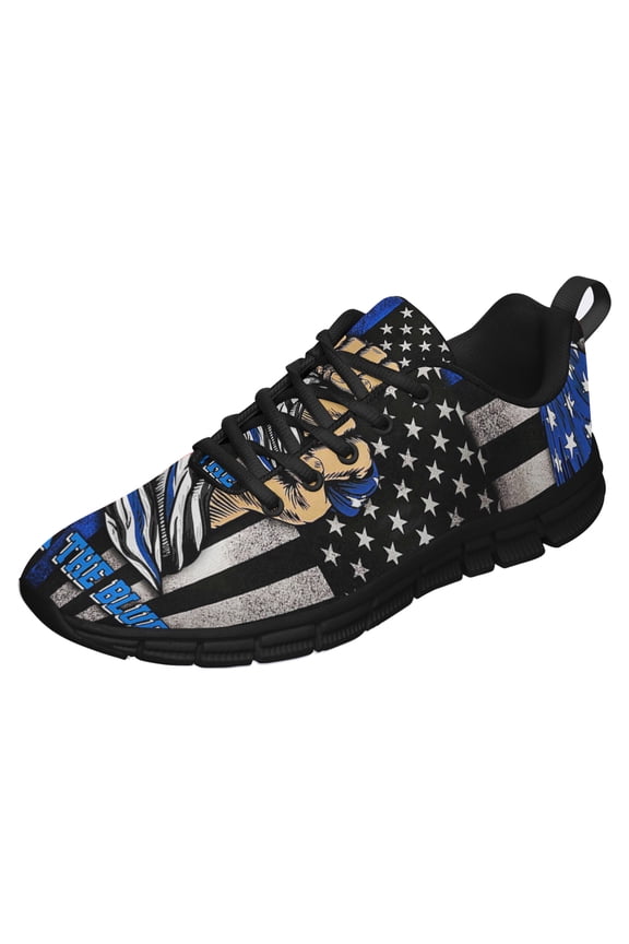 Back The Blue Police Running Shoes Sneakers Mesh Black Size 8.5