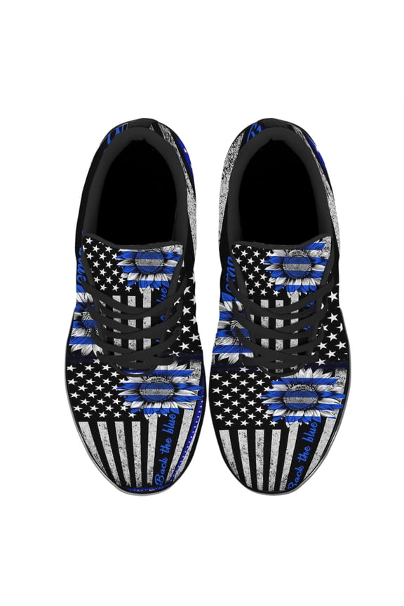 Back The Blue Shoes Women's Fashion Sneakers Tennis Running Shoes for Men Women Black Size 7.5