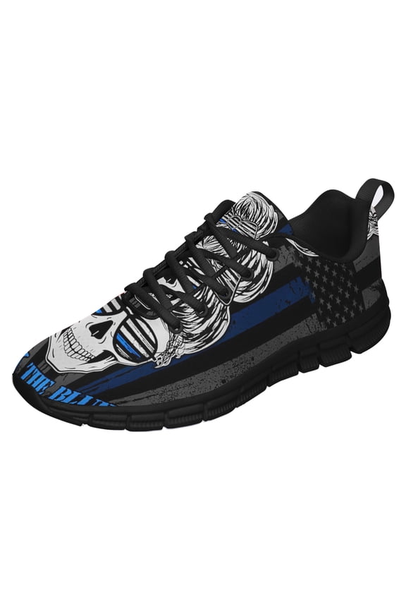 Back The Blue Skull Lady Running Shoes Sneakers Mesh Black Size 7