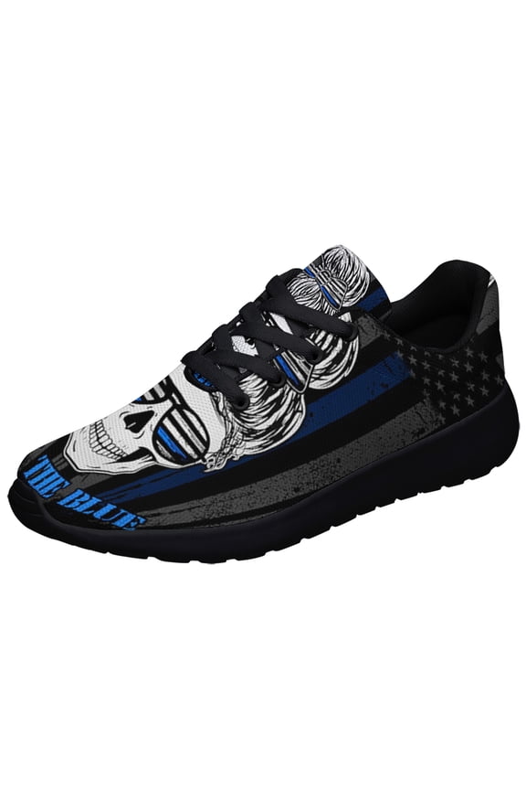 Back The Blue Skull Lady Shoes Sneakers for Women Men Black Size 3.5