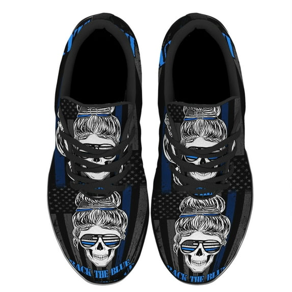 Back The Blue Skull Lady Shoes Women's Fashion Sneakers Tennis Running Shoes for Men Women Black Size 10