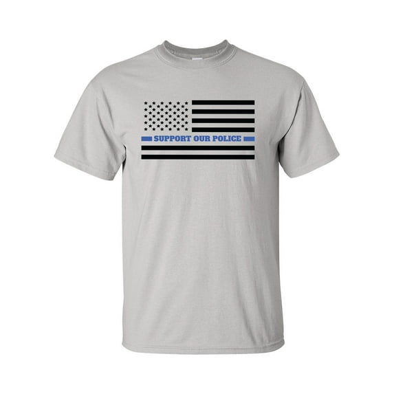 Back The Blue Thin Line On USA Flag Support Our Police Short Sleeve T-shirt-Ice Grey-medium