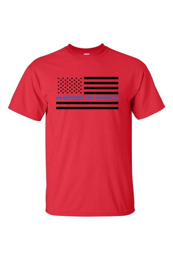 Back The Blue Thin Line On USA Flag Support Our Police Short Sleeve T-shirt-Red-small