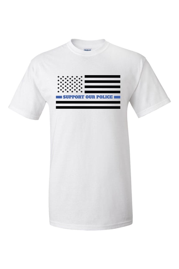 Back The Blue Thin Line On USA Flag Support Our Police Short Sleeve T-shirt-White-xl