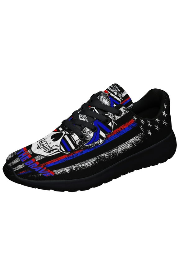 Back The Brave Thin Red and Blue Line Shoes Sneakers for Women Men Black Size 12