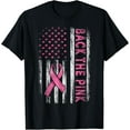 thumbnail image 1 of Back The Pink Ribbon American Flag Breast Cancer Awareness T-Shirt, 1 of 3