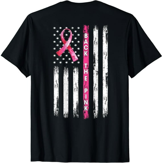 Back The Pink Ribbon American Flag Breast Cancer Awareness T-Shirt