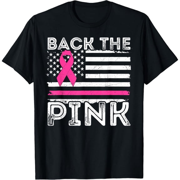 Back The Pink Ribbon Breast Cancer Awareness American Flag T-Shirt