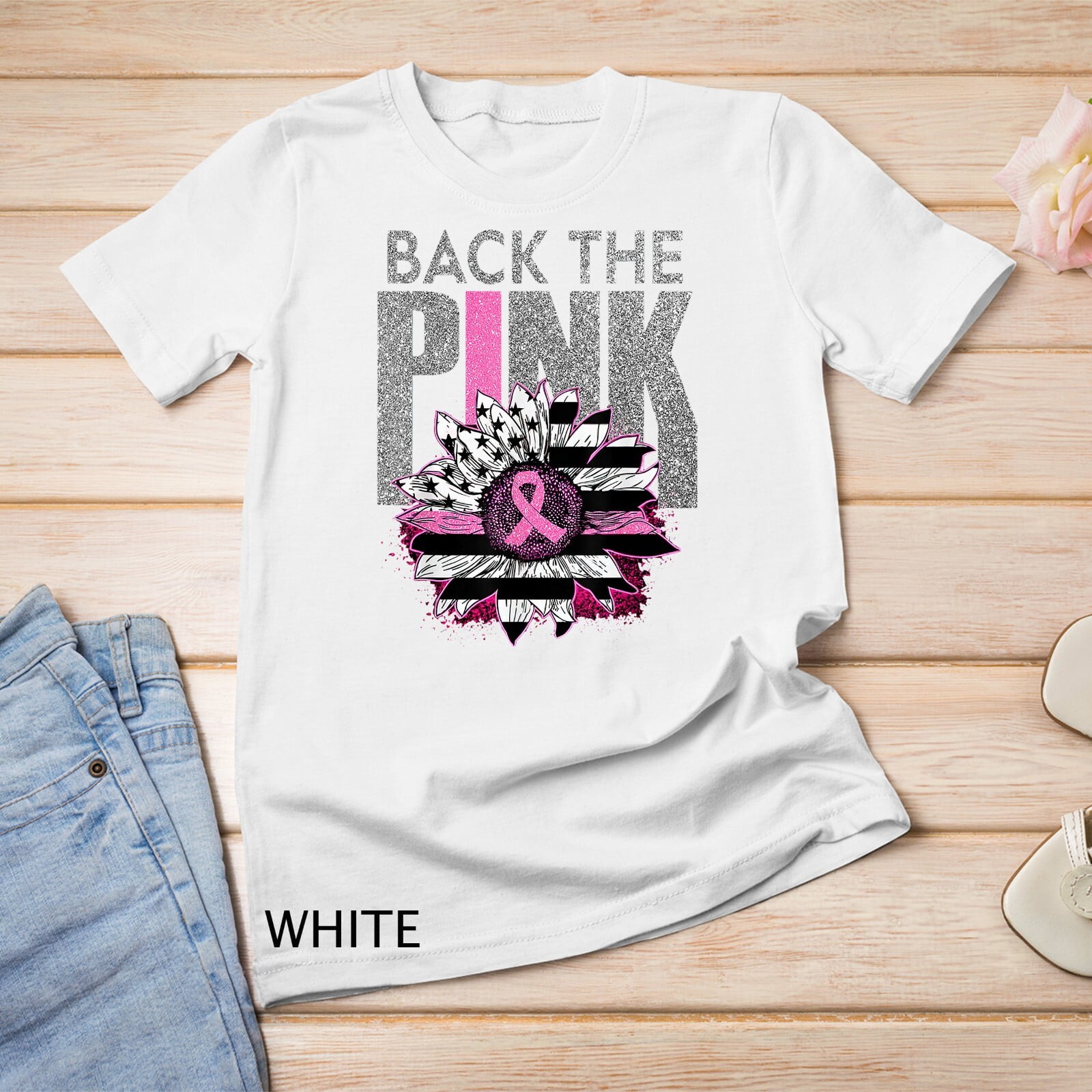 Back The Pink Ribbon Sunflower Flag Unisex T-Shirtfor Him/Her - Walmart.com
