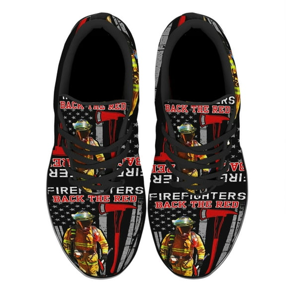 Back The Red Firefighter Shoes Women's Fashion Sneakers Tennis Running Shoes for Men Women Black Size 3.5