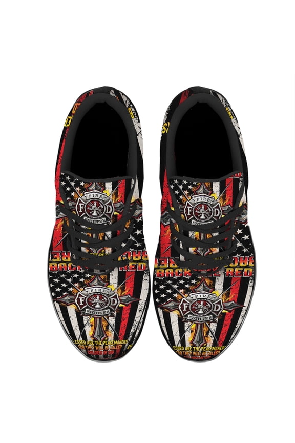 Back The Red Firefighter Shoes Women's Fashion Sneakers Tennis Running Shoes for Men Women Black Size 4.5