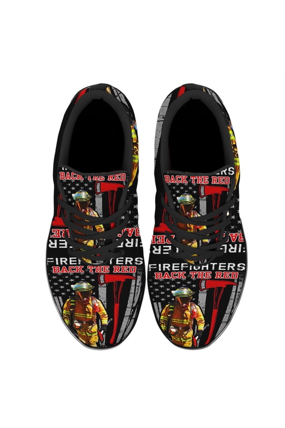 Back The Red Firefighter Shoes Women's Fashion Sneakers Tennis Running Shoes for Men Women Black Size 4