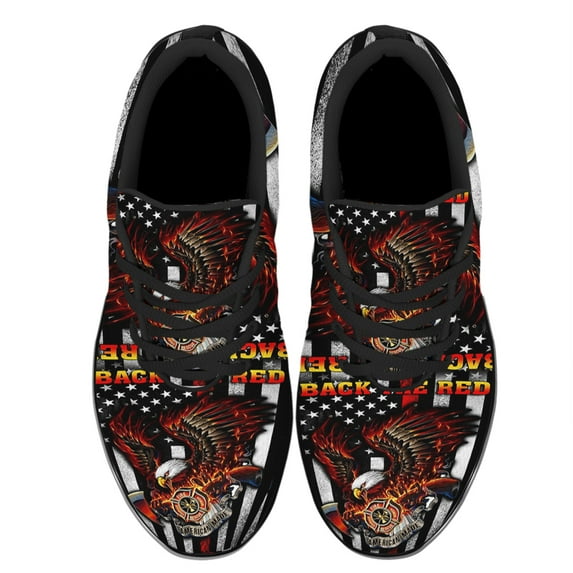 Back The Red Firegfighter Shoes Women's Fashion Sneakers Tennis Running Shoes for Men Women Black Size 4