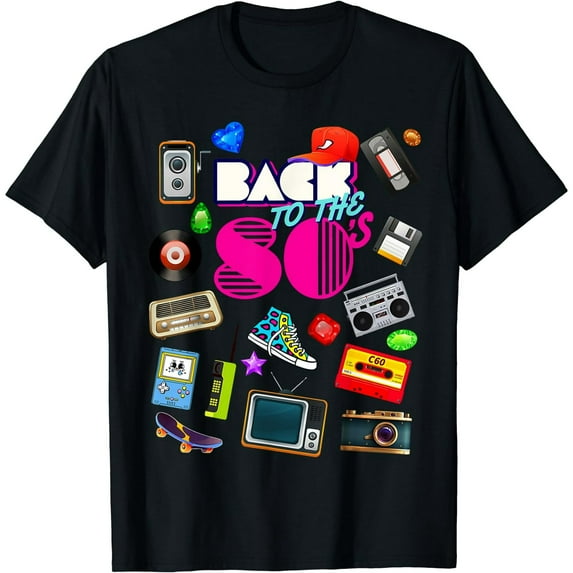 Back To 80's Tees Vintage Retro Men Women Black T-Shirts Cotton Short Sleeve Tee