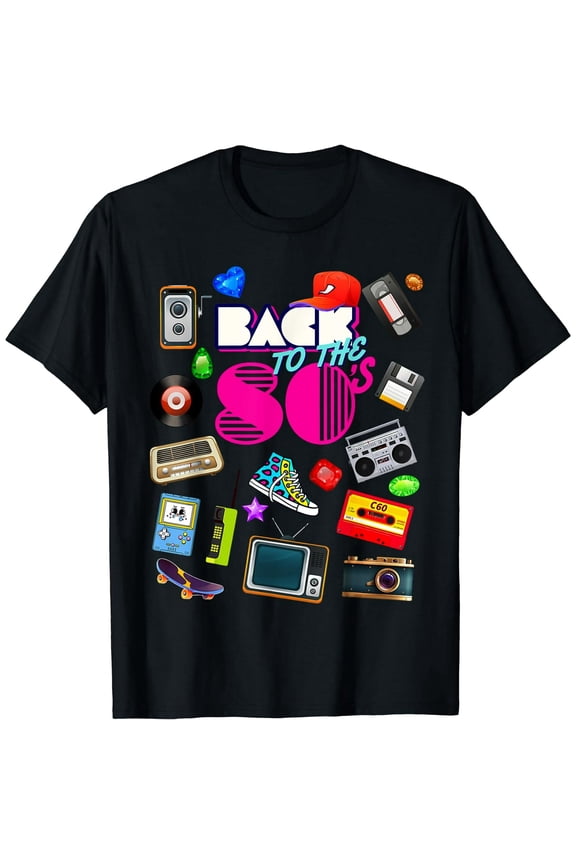 Back To 80's Tees Vintage Retro Men Women Black T-Shirts Cotton Short Sleeve Tee