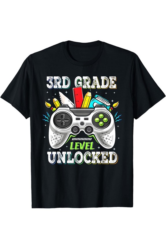 Back To School 3Rd Grade Level Unlocked Gamer Kids Boys T-Shirt