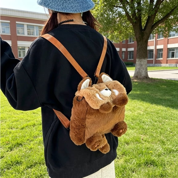 Back To School Backpack Panda Cartoon Plush Backpack Cute Bear Face Daypack for Kids School Travel Brown One Size
