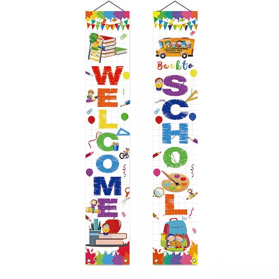 Back To School Banner Decorations 2pcs School Porch Sign Banner Indoor Outdoor(11.8×70.8in)